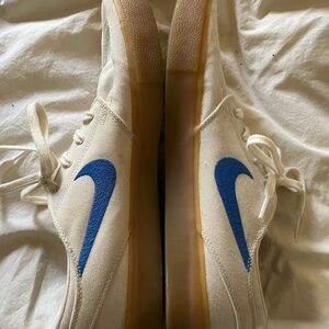 Nike SB Cream Canvas Sneakers with Blue Swoosh and Gum Sole